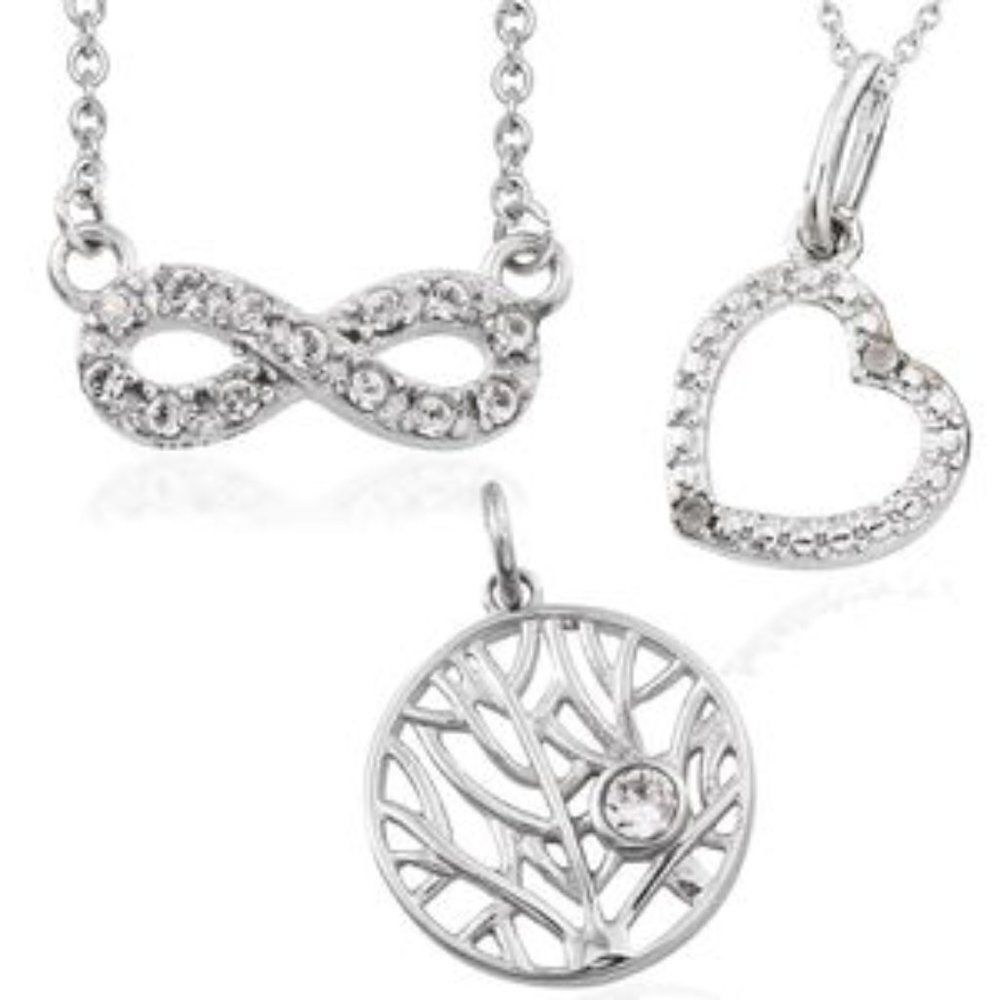 Set of 3 Diamond Pendants Necklace (20 in) in Stainless Steel
